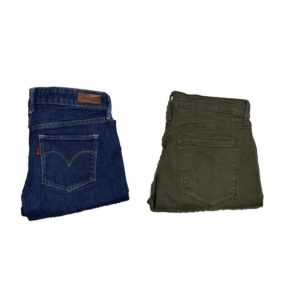 Lot of 2 Women's Jeans Denim Levi‎ Dark Wash  27x32 & Gap Green 27R
